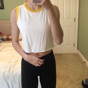white crop top with yellow lining